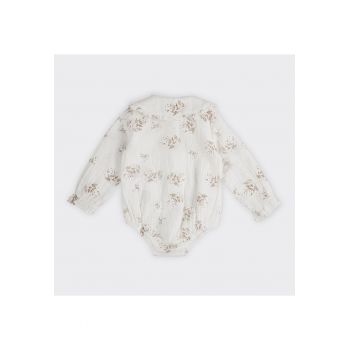 Body tip camasa - cu guler brodat si floricele -  - Zoey - Alb si Bej - pentru fetite