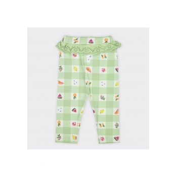 Colanti in carouri cu volan in talie si detalii fructe  - Vivian - Verde Mint - pentru fetite