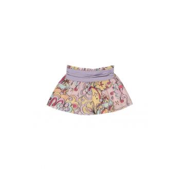 Fusta cu banda mov in talie si imprimeu colorat  - Star Light - Roz - pentru fetite