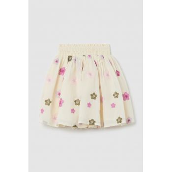 Fusta cu model floral si talie elastica