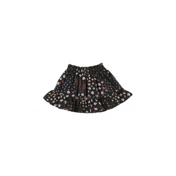 Fusta cu volan si imprimeu floral  - Blossoms - Negru cu floricele - pentru fetite