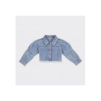 Geaca de blugi cu nasturi Roz  - Stella - Albastru Denim - pentru fetite