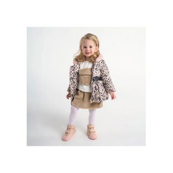 Geaca groasa cu blanita - cu gluga si curea in talie -  - Baby - Bej - Animal Print - pentru fetite