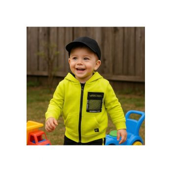 Haorac cu gluga - fermoar cu detaliu buzunar  - City Boys - Galben Fosforescent - pentru baietei