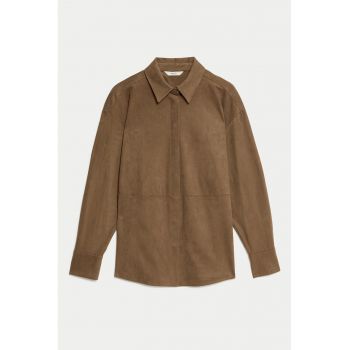 Jacheta-camasa din piele intoarsa sintetica cu model uni