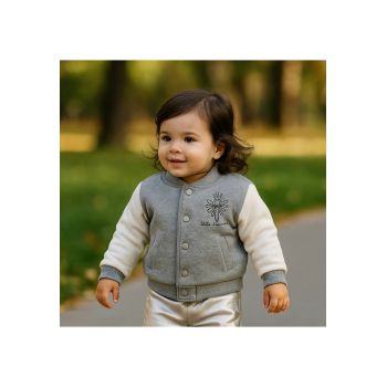 Jacheta groasa sport cu capse -  - Little Ballerina - Gri Melange - pentru fetite