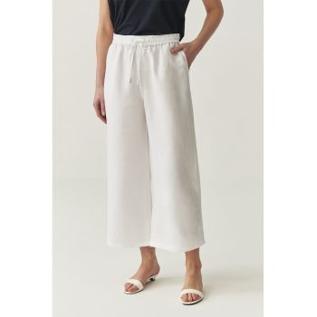 Pantaloni crop din amestec de in