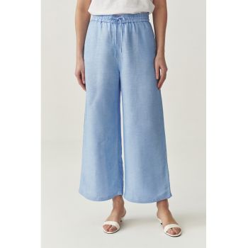 Pantaloni din amestec de in cu croiala ampla