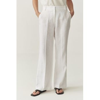 Pantaloni din amestec de in cu talie inalta