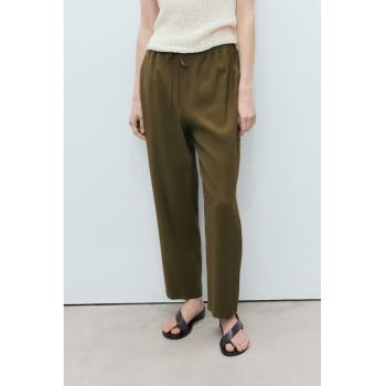 Pantaloni largi cu model uni si snur de ajustare in talie