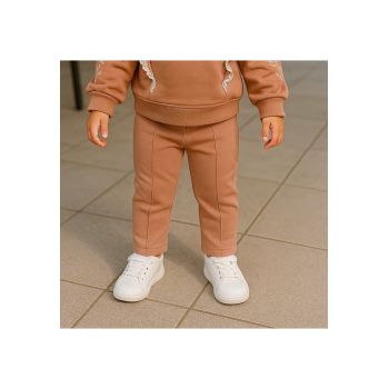 Pantaloni tricotati lungi - cu elastic in talie si dunga pe lungime -  - My Roots - Rose - pentru fetite
