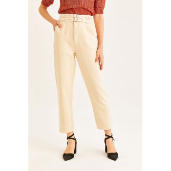 Pantaloni uni cu talie inalta
