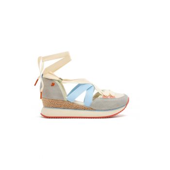 Pantofi cu talpa wedge si insertii din piele intoarsa