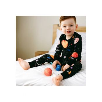 Pijamale 2 piese - material din bambus -  - Galaxy - Negru cu model planete - pentru baieti - 90-100cm (3-4 ani) - Galaxy