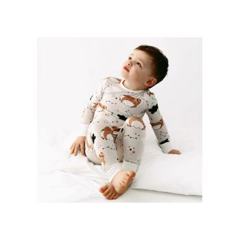 Pijamale 2 piese - material din bambus -  - Sloth - Gri cu Ursuleti Maro - pentru fetite si baietei