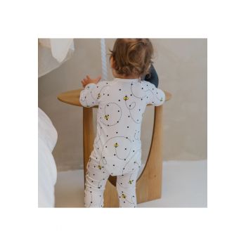 Pijamale lungi din bambus cu fermoar reversibil -  - Bees - Alb - pentru fetite si baietei