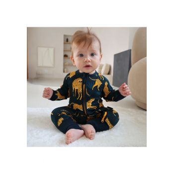 Pijamale lungi din bambus cu fermoar reversibil -  - Cheetah - Negru - pentru baieti