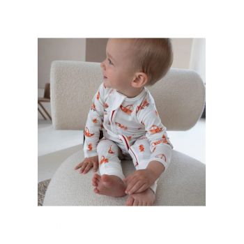 Pijamale lungi din bambus cu fermoar reversibil -  - FireTruck - Alb cu Portocaliu - pentru baieti