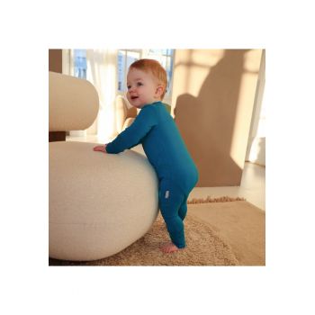 Pijamale lungi din bambus cu fermoar reversibil -  - Solid Teal - Albastru Marin - pentru baietei