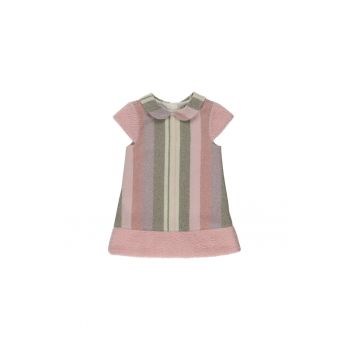 Rochie cu guler  - Cotton Candy - Roz cu dungi - pentru fetite