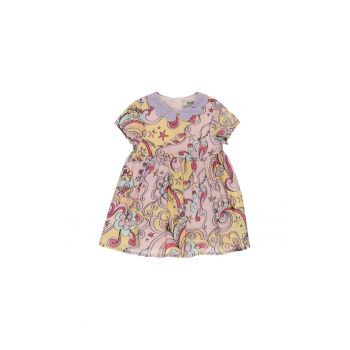 Rochie cu guler Mov si imprimeu multicolor  - Star Light - Roz - pentru fetite