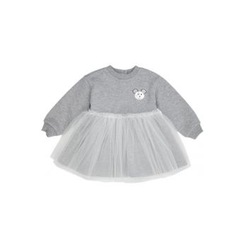 Rochie cu maneca lunga si iepuras - cu tull -  - Little Ballerina - Gri Melanje - pentru fetite