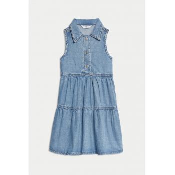 Rochie evazata de bumbac si lyocell cu guler ascutit