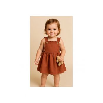 Rochie sarafan babydoll  - Retro Journey - Caramiziu - pentru fetite