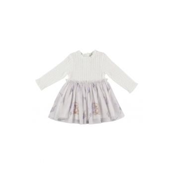 Rochie tricotata cu fusta din tull  - Cute Bear - Ecru - pentru fetite