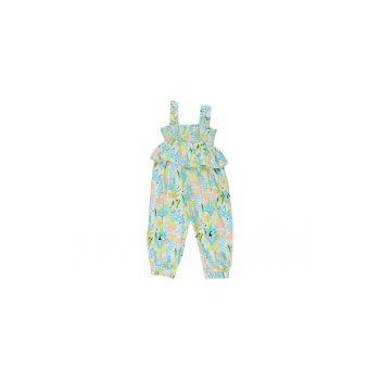 Salopeta cu volan si imprimeu colorat  - Jungle - Verde Mint - pentru fetite
