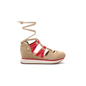 Sandale din piele intoarsa cu talpa demi-wedge