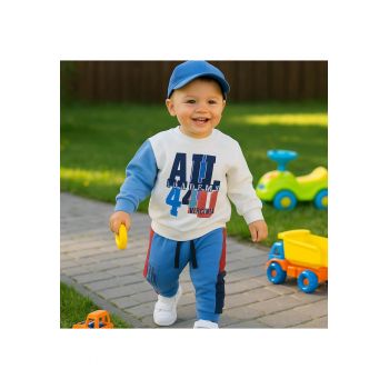 Set 2 piese trening bluza si pantalon  - Athletic Team - Alb si Bleumarin - pentru baietei