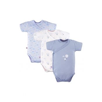 Set 3 Body-uri cu maneca scurta si model baloane -  - Petite - Albastru - pentru baietei