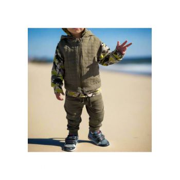 Set 3 piese sport: vesta - bluza si pantaloni  - Dino Jungle - Kaki - pentru baietei