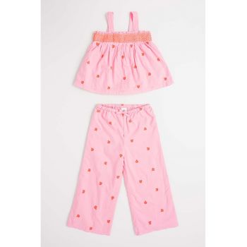 Set de top de bumbac cu broderie si pantaloni