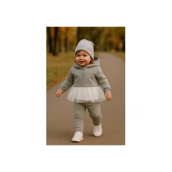 Set de trening 2 piese: bluza cu gluga si urechi - cu tull - si pantaloni -  - Little Ballerina - pentru fetite