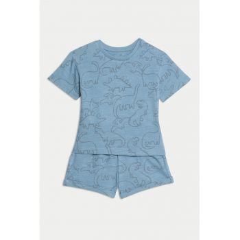 Set de tricou si pantaloni scurti cu imprimeu cu dinozaur - 2 piese