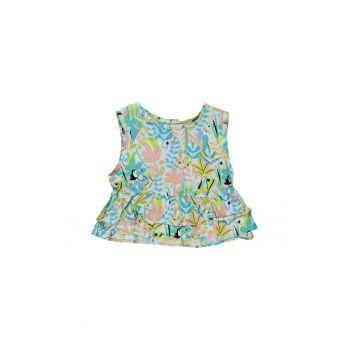 Top cu volan in talie  - Jungle - Mint - cu imprimeu floral - pentru fetite