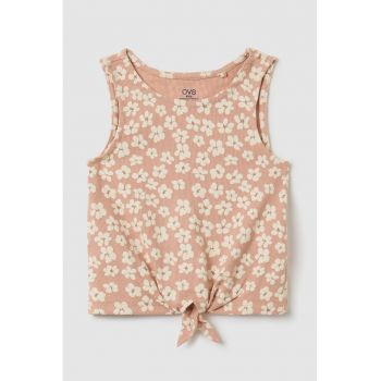 Top striat cu model floral si detaliu cu nod