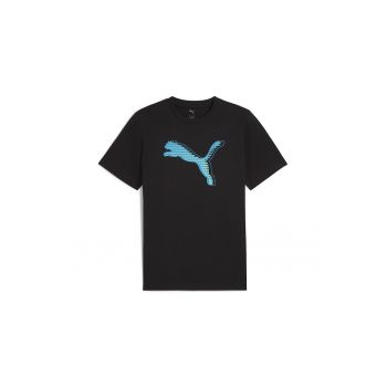 Tricou cu imprimeu logo si decolteu la baza gatului
