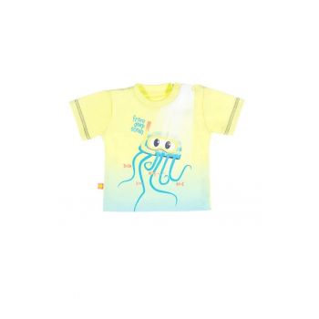 Tricou cu model caracatita -  - Summer Time - Galben si Turcoaz - pentru baieti