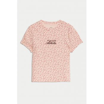Tricou cu model floral si text brodat Tricou cu model floral si text brodat