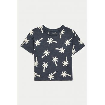 Tricou cu model tropical si decolteu la baza gatului