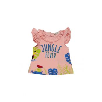 Tricou cu volane la guler si maneci  - Jungle - Somon - pentru fetite