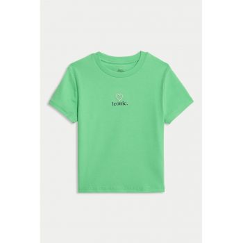 Tricou din amestec de bumbac cu decolteu la baza gatului
