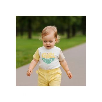 Tricou imprimat  - Keep Going - Alb cu maneci colorate - pentru fetite