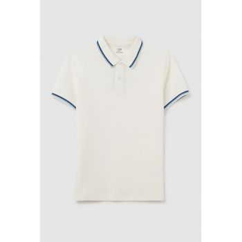 Tricou polo cu benzi inguste contrastante Tricou polo cu benzi inguste contrastante