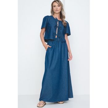 Bluza de denim cu prindere frontala si funde