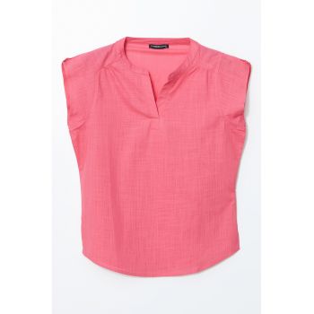 Bluza uni cu maneci scurte si decolteu in V