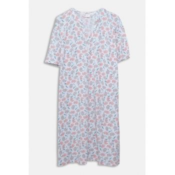 Camasa de noapte cu maneci scurte - model floral si decolteu la baza gatului